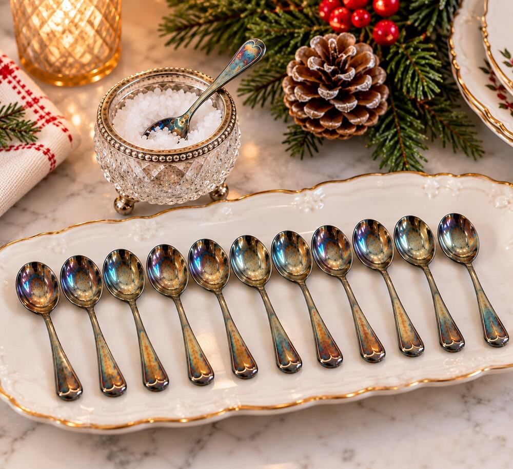 Vintage EPNS Silverplate Salt Cellar Spoons 3 Inch Condiment Set of 12 Patina